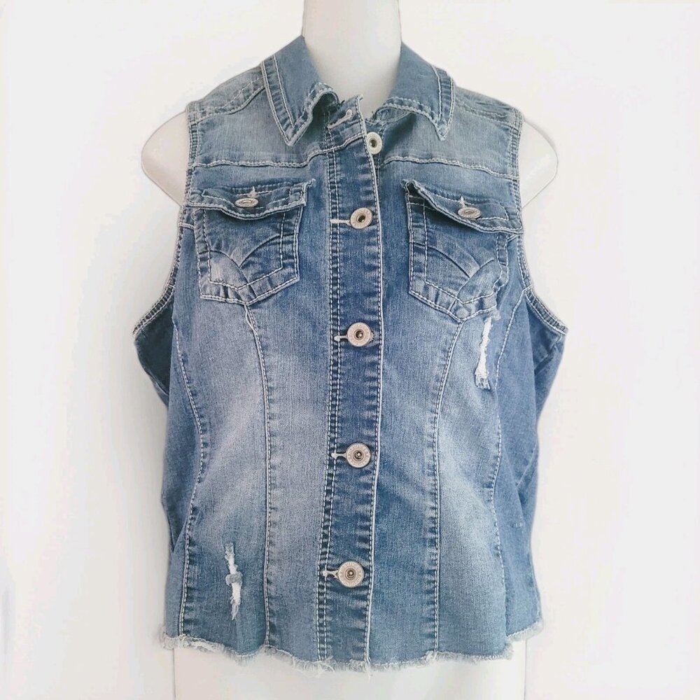 Maurices Denim Vest Womens Size 0 Raw Hem Stretchy